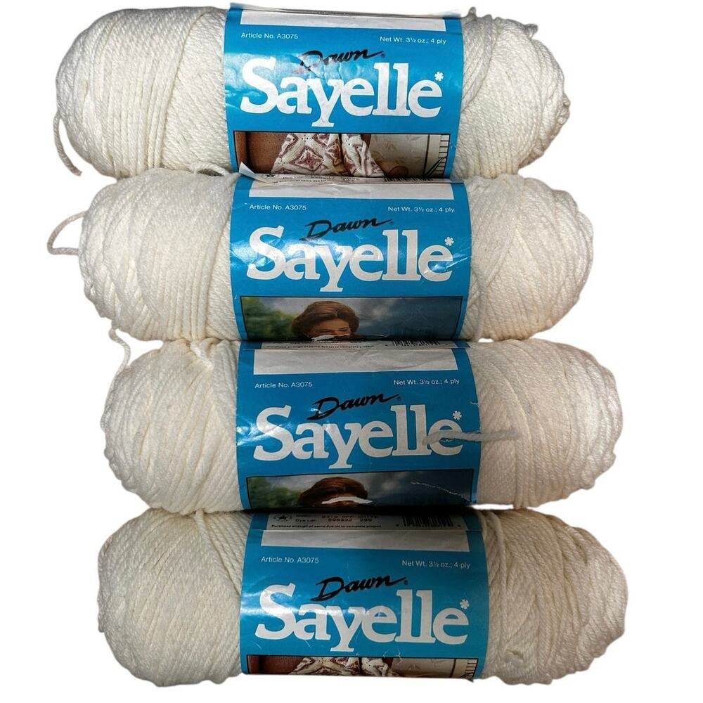 Caron Dawn Sayelle Yarn Off White Lot of 4 Skeins 3.5 oz ea Worsted Varying Lots